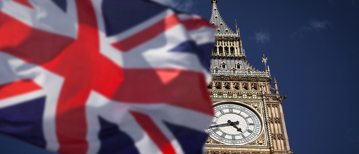 Außenwirtschaft London Großbritannien - Fahne mit Big Ben